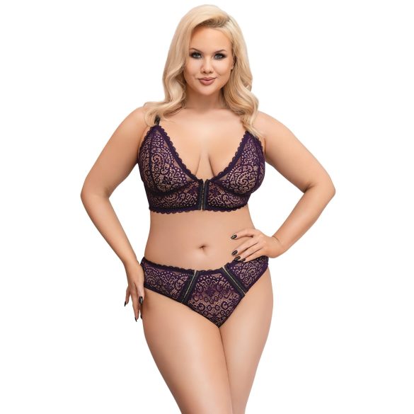 Cottelli Plus Size - Sheer Patterned Bra Set (Purple)