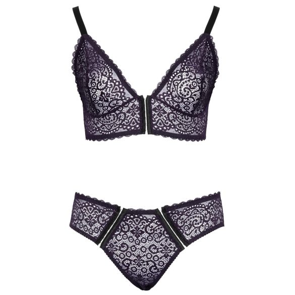 Cottelli Plus Size - Sheer Patterned Bra Set (Purple)
