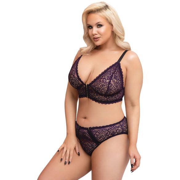 Cottelli Plus Size - Sheer Patterned Bra Set (Purple) - 2XL