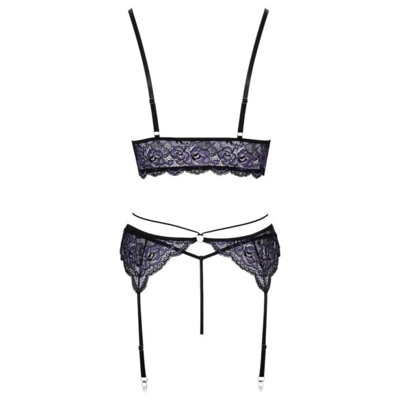 Cottelli - 3-Piece Lace Lingerie Set (Black-Violet) - XL