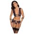 Cottelli Bondage - Lingerie Set with Handcuffs (Black-Purple) - XL