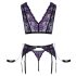Cottelli Bondage - Lingerie Set with Handcuffs (Black-Purple) - XL