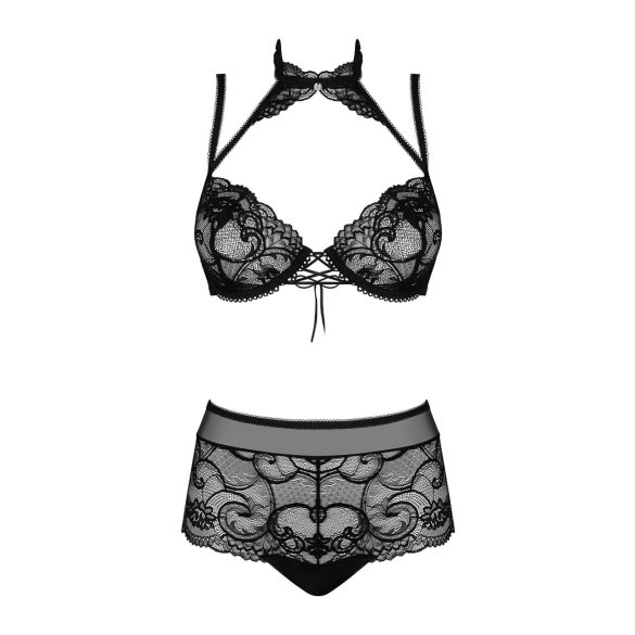 Obsessive Elizenes - Patterned, Sheer Black Bra Set