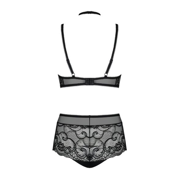 Obsessive Elizenes - Patterned, Sheer Black Bra Set