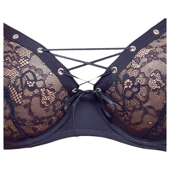 Cottelli Party - Lace-Up Bra Set (Black) - 85C/L