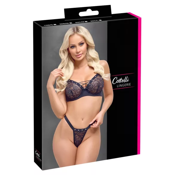 Cottelli Party - Lace-Up Bra Set (Black) - 85C/L