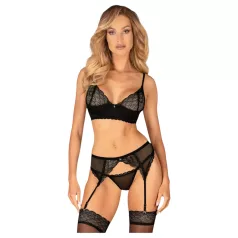   Obsessive Chemeris - bra set with suspender belt (black) - XL/XXL
