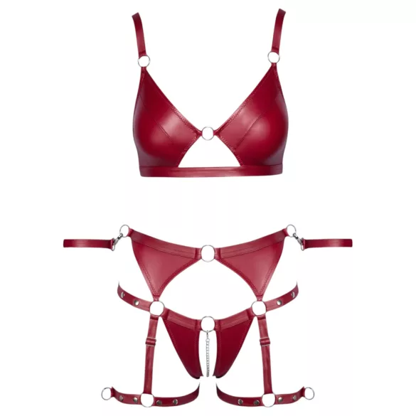 Cottelli Bondage - Shiny Red Bra Set & Handcuffs