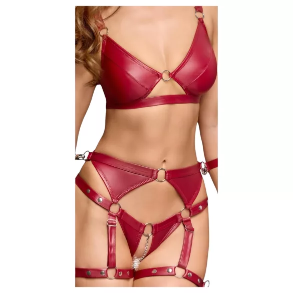 Cottelli Bondage - Shiny Red Bra Set & Handcuffs - M