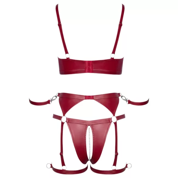 Cottelli Bondage - Shiny Red Bra Set & Handcuffs - M