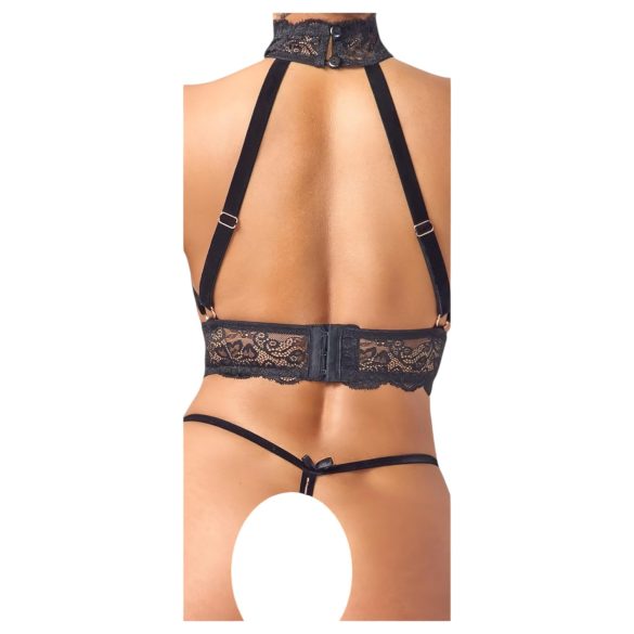 Abierta Fina - Chain Open Lingerie Set (Black) - L