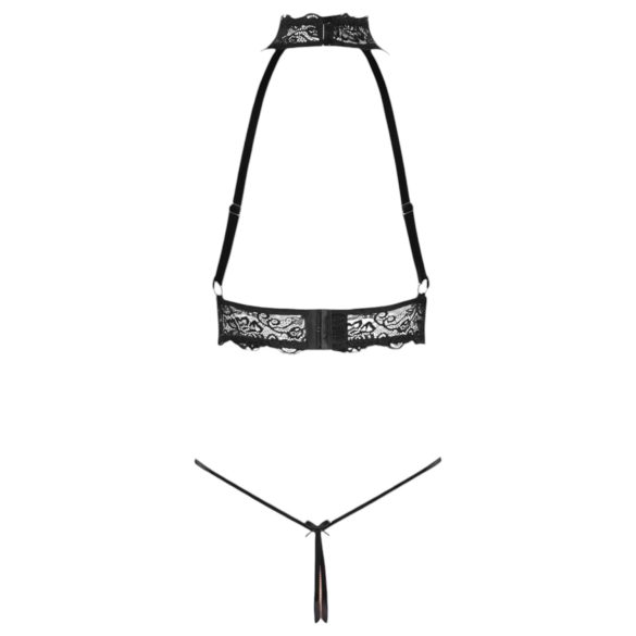 Abierta Fina - Chain Open Lingerie Set (Black) - L