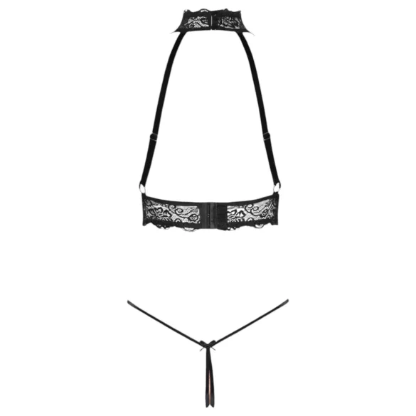 Abierta Fina - Chain Open Lingerie Set (Black) - L