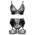 Cottelli Curves - Lace & Leather Accented Bra Set (Black) - 2XL