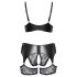 Cottelli Curves - Lace & Leather Accented Bra Set (Black) - 2XL
