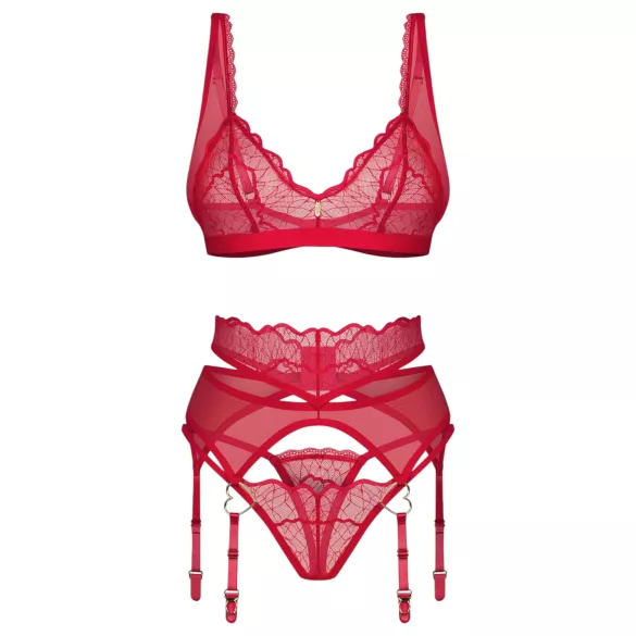 Obsessive Cupid Desir - Lace Lingerie Set (Red)