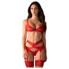 Obsessive Cupid Desir - Lace Lingerie Set (Red) - L/XL