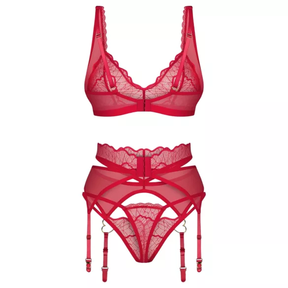 Obsessive Cupid Desir - Lace Lingerie Set (Red) - L/XL