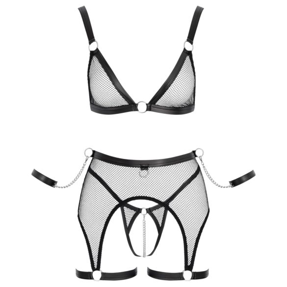 Cottelli Bondage - Sheer Mesh Set with Chains (Black) - M