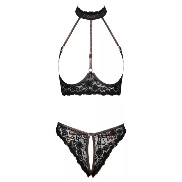 Cottelli - open lace bra and thong with rose‑gold details (black)