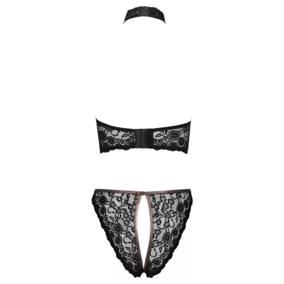 Cottelli - open lace bra and thong with rose‑gold details (black)