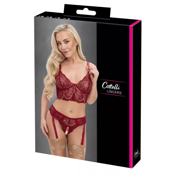 Cottelli - two‑piece lace suspender set (red) - M