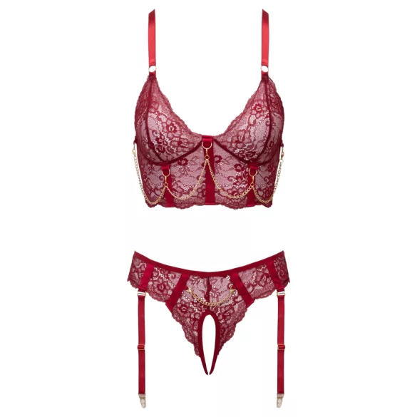Cottelli - two‑piece lace suspender set (red) - M
