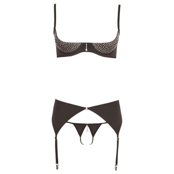 Abierta Fina - Sparkling Stone Lingerie Set (Black) - 85C/L