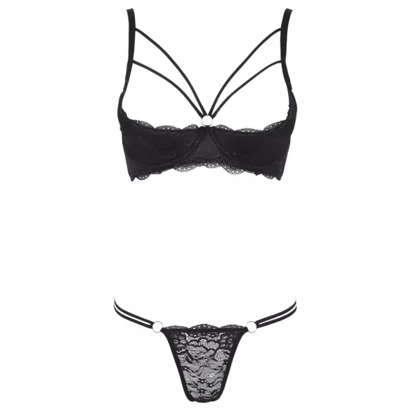 Cottelli - Strappy Ring Bra and Thong Set (Black) - 85B/L