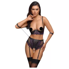 Cottelli Bondage - Bra Set & Wrist Cuffs (Black-Purple)