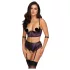 Cottelli Bondage - Bra Set & Wrist Cuffs (Black-Purple) - M
