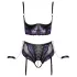 Cottelli Bondage - Bra Set & Wrist Cuffs (Black-Purple) - L
