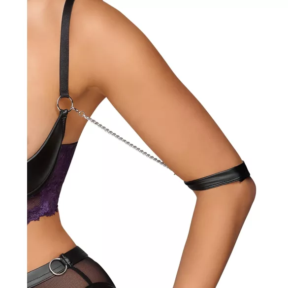 Cottelli Bondage - Bra Set & Wrist Cuffs (Black-Purple) - XL