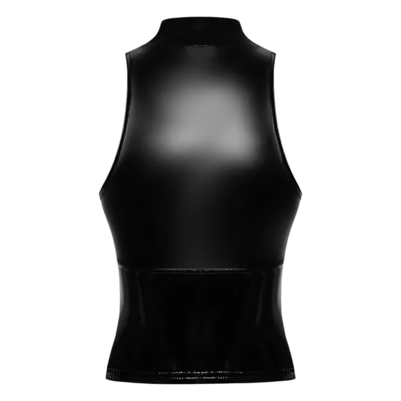 Noir - Shiny Zipper Top (Black) - M
