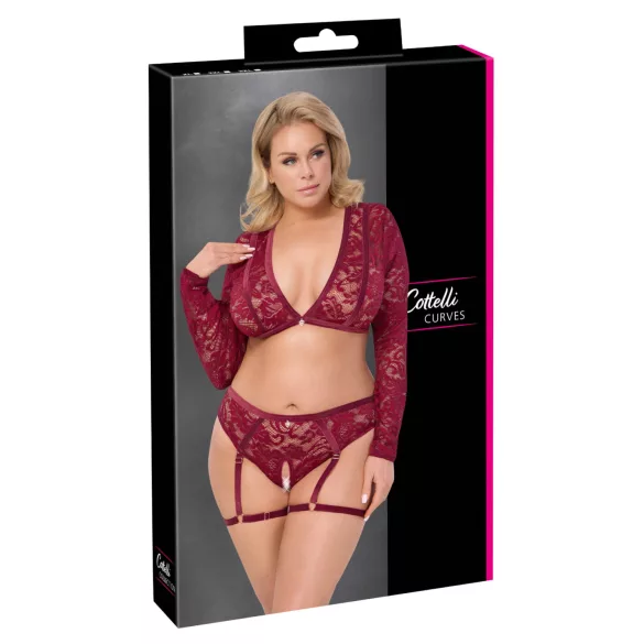 Cottelli Curves - Long Sleeve Lace Set (Red)