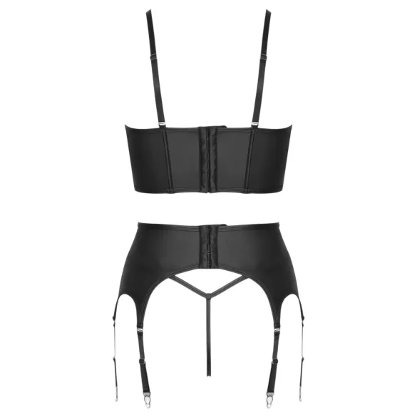 Cottelli - zip-up corset, suspender belt and thong set (black)
