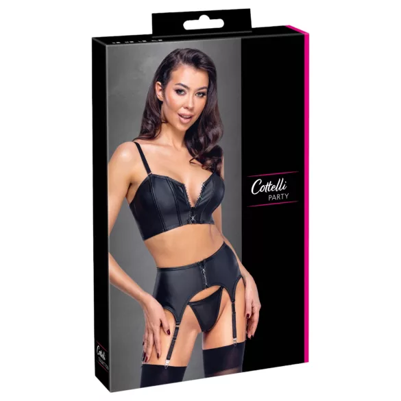 Cottelli - zip-up corset, suspender belt and thong set (black) - M