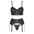 Cottelli - zip-up corset, suspender belt and thong set (black) - M