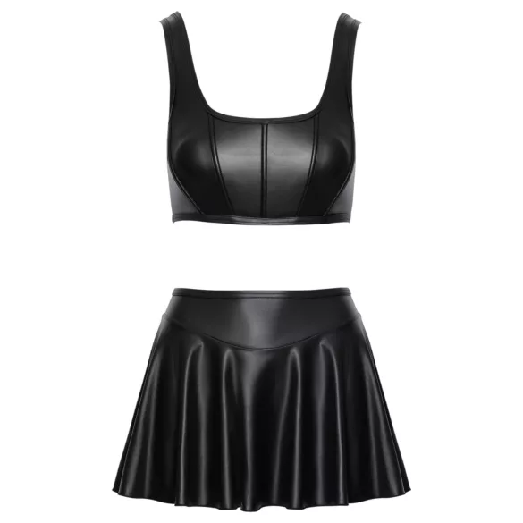 Cottelli - matte lace-up top and miniskirt set (black) - M