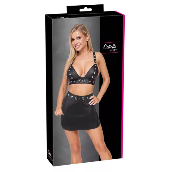 Cottelli - faux leather top and mini skirt set (black) - M