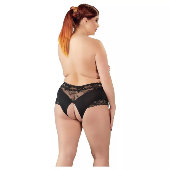 Cottelli Plus Size - Lacy Pearl-Embellished Open Panty (Black) - 3XL