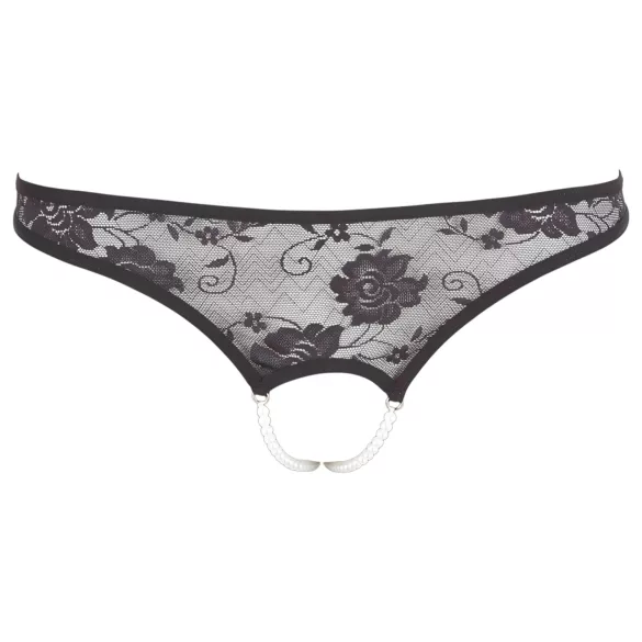 Cottelli - Black Lace Thong with Pearls and Open Design