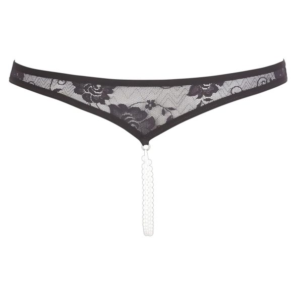 Cottelli - Black Lace Thong with Pearls and Open Design - M