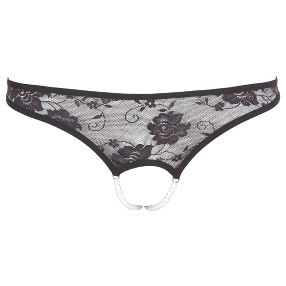 Cottelli - Black Lace Thong with Pearls and Open Design - L