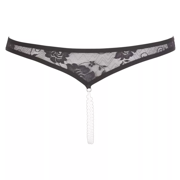 Cottelli - Black Lace Thong with Pearls and Open Design - XL