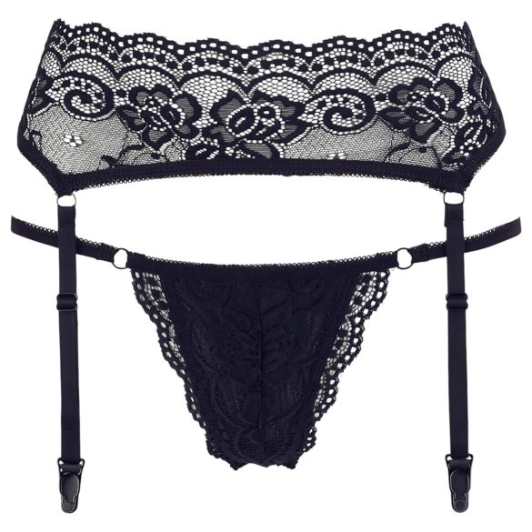 Cottelli - Lace Garter Belt with Thong (Black) - L