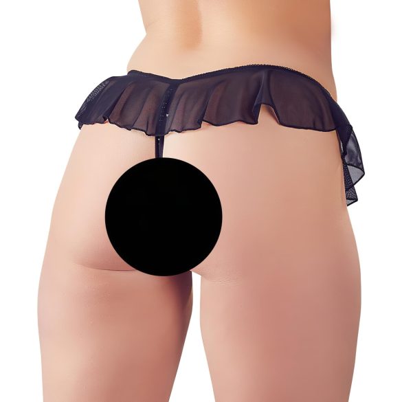 Cottelli - Open Pearl Ruffle Thong (Black) - M