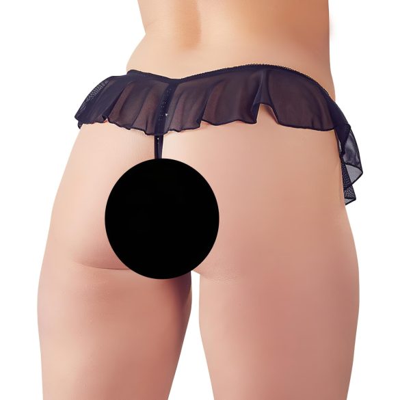 Cottelli - Open Pearl Ruffle Thong (Black) - M