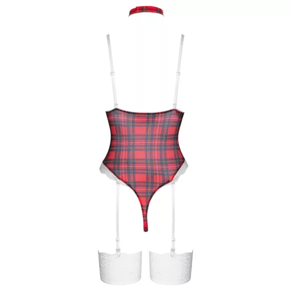 Cottelli - Red Plaid Bodysuit Set - L