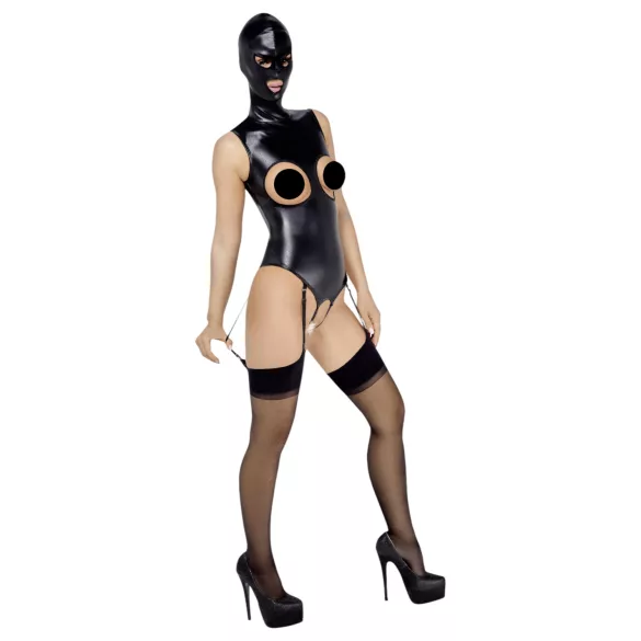 Bad Kitty - Open-Front Body Suit & Mask (Black) - XL